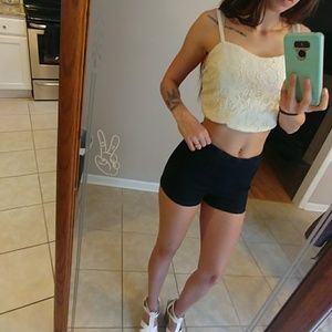 High waisted dark blue shorts